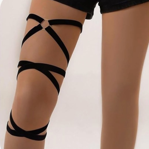 Pants - black stretch elastic band tie wrap body harness goth punk fetish rave festival